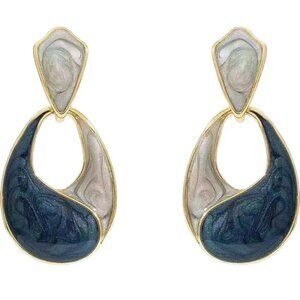 Cute Blue Geometric Drops Women Blue Enamel Water Drop Dangle Earrings 1.3"